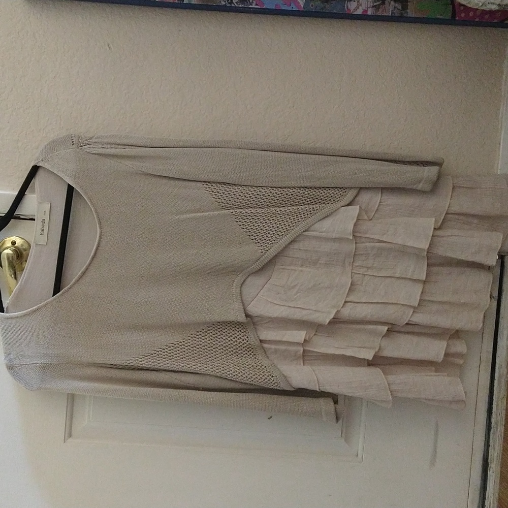 Yahada Cream Layered Ruffle Tunic Sweater